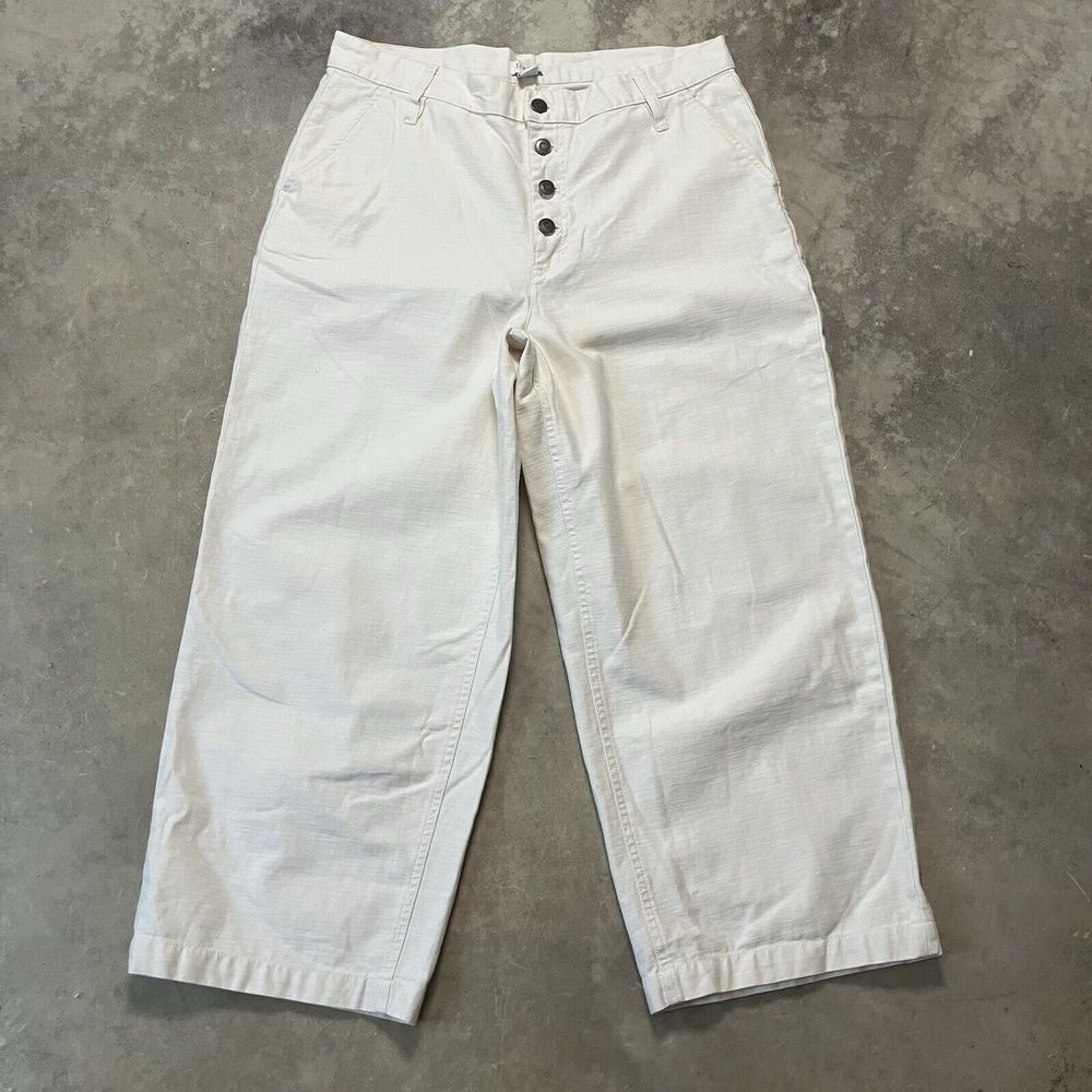 J.Crew Pants Womens 31 Wide Leg Button Front Slub Cotton Bone Ivory‎ L9797